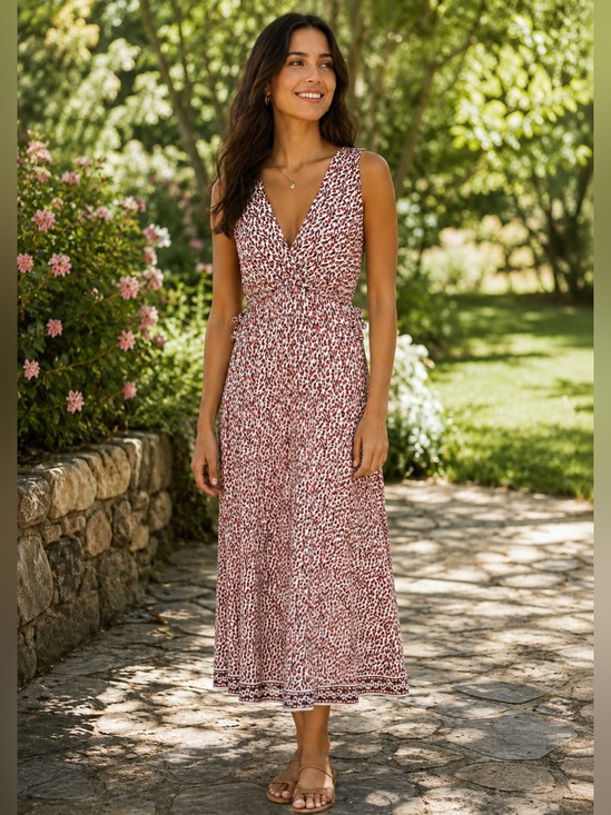 Max Studio Dresses & Skirts - Max Studio Boho Sleeveless V-Neck Midi Dress in Rust Leopard Print! Small!